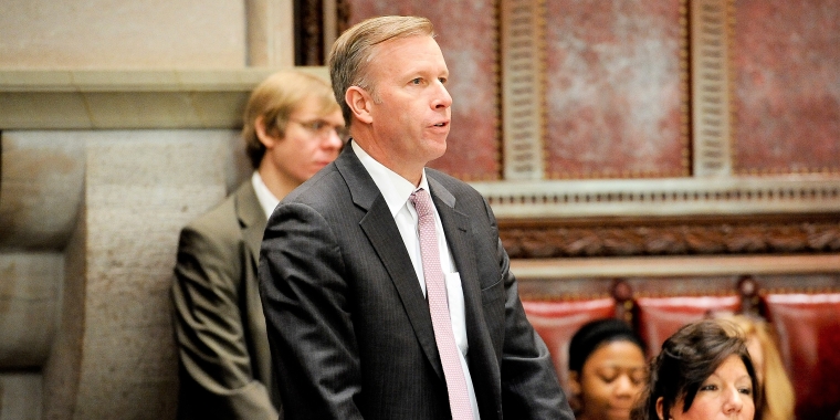 Senator Jacobs debating bills on the Senate floor.
