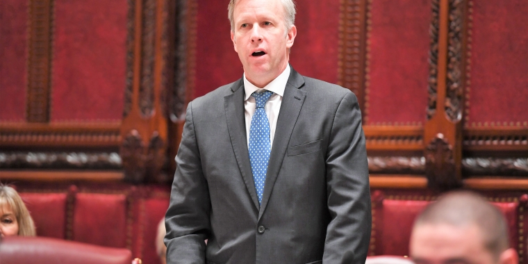 Senator Jacobs debating on the floor of the New York State Senate