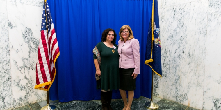 Senator Pam Helming stands with Donna Schaertl, 2017 “Woman of Distinction” honoree