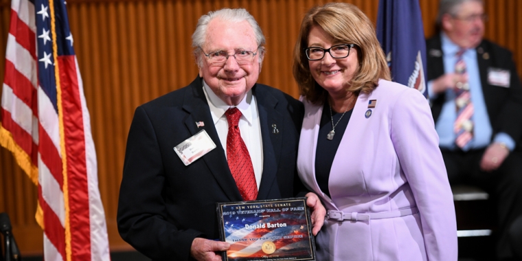 Senator Pam Helming and 1st Lt. Donald Barton, of Canandaigua, her 2019 New York State Senate Veterans Hall of Fame inductee.