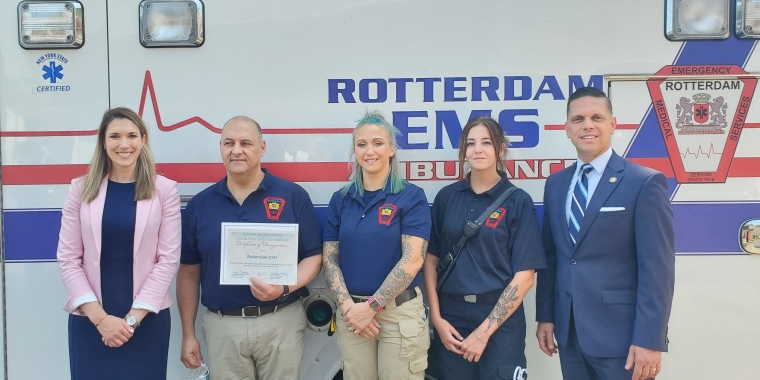 Senator Michelle Hinchey, Rotterdam EMS Director Dean Romano and personnel, Assemblyman Angelo Santabarbara