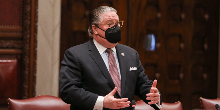 State Sen. Harckham in the New York State Capitol on the floor of the Senate