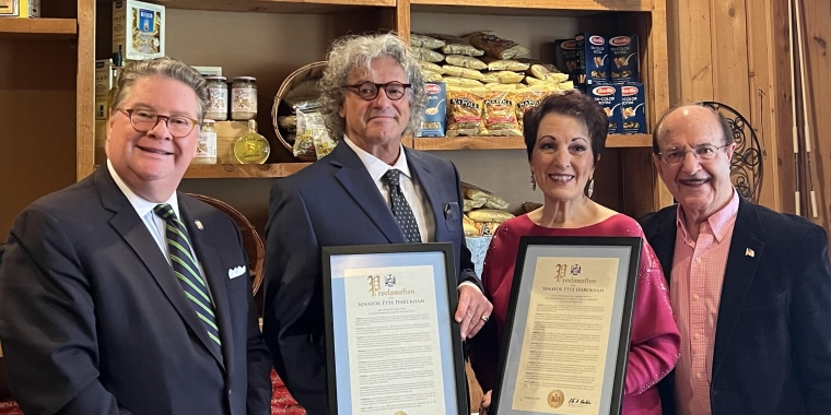 Sen. Harckham with Italian American Heritage Month honorees—Pete Malinverni, Mary Mancini and Mario Tacca