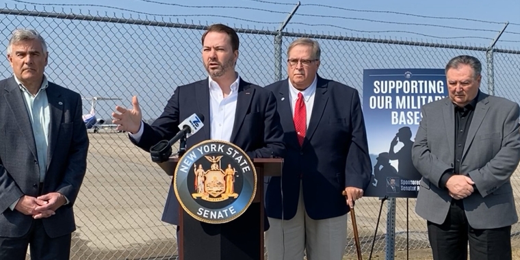 (From L-R: Col. John Higgins, Ret.; Senate Minority Leader Rob Ortt; John Cooper, NIMAC; Niagara Supervisor Lee Wallace)