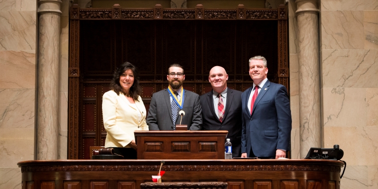 Senators Serino and Murphy are pictured above with Brian Geary, Liberty Medal Recipient, and Assemblyman Kieran Lalor. (Photo Credit: NYS Senate Photography)