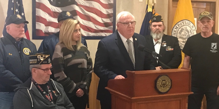 Senator Brooks and Hempstead Supervisor Laura Gillen announcing S2930A at an earlier press conference. The bill has since passed through committee and is awaiting a floor vote.