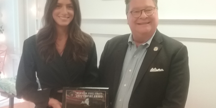 State Sen. Pete Harckham with boutique owner Jordan Baker