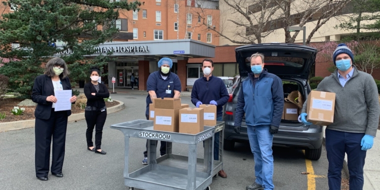 (Left to Right): Dr. Mary Leahy, Good Samaritan Hospital Staff, Senator Carlucci, Matthew Bramble, and Adam Kaufman