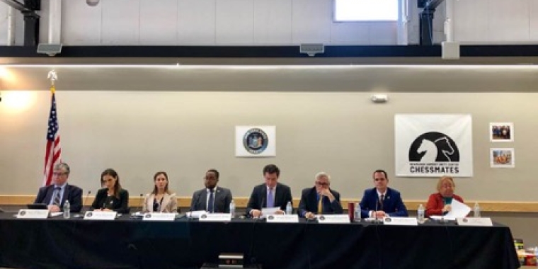 Senators in attendance included (left to right): Senators Breslin, Salazar, Biaggi, Myrie, Skoufis, Kavanagh, Carlucci, and Krueger.
