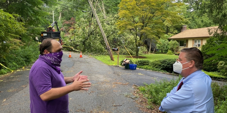 Sen. Harckham with Croton-on-Hudson Mayor Brian Pugh following Tropical Storm Isaias