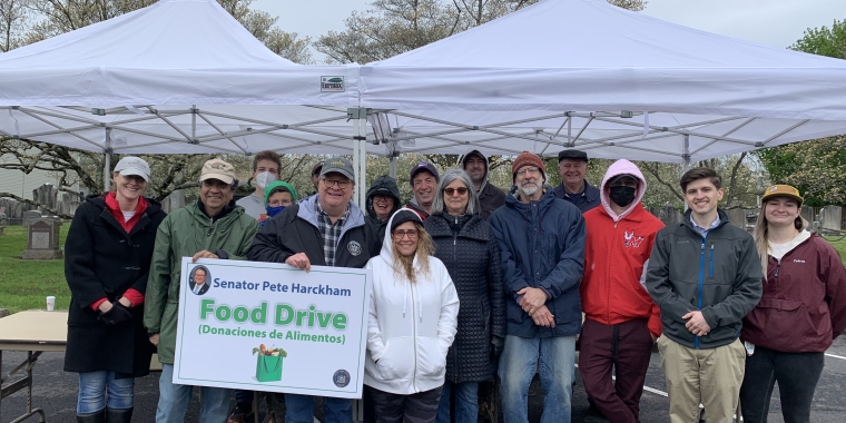 State Sen. Pete Harckham with volunteers at the food drive in Yorktown Heights
