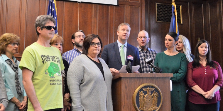 Senator Jacobs is pictured with patients, family members and advocates from Lyme WNY calling for $1 million in the state budget to support, education, prevention and treatment initiatives in the fight against Lyme and tick-borne diseases.