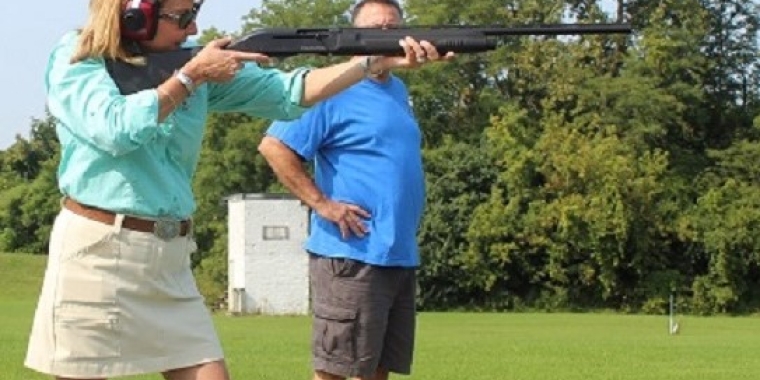 Senator Helming shooting clay targets at the MacDougall Sportsmen Club