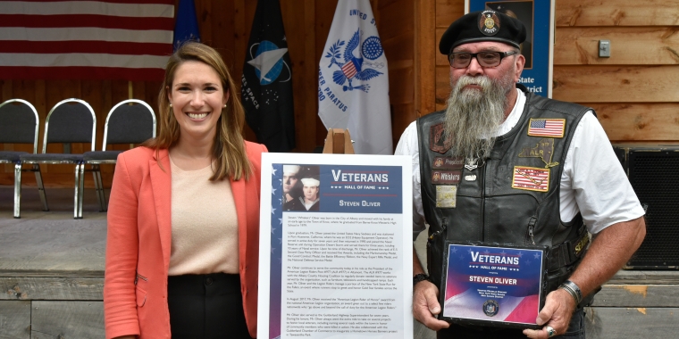 Senator Michelle Hinchey honors Steven Oliver at the Altamont Fair Armed Services Day