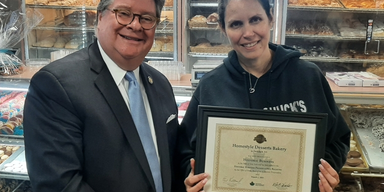 Sen. Pete Harckham with Laura Timmons of Homestyle Desserts