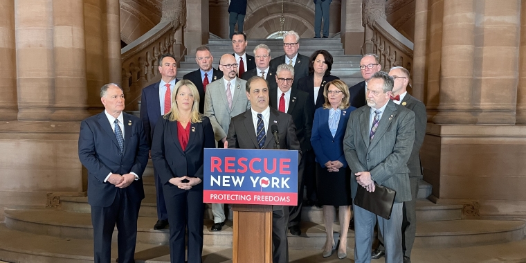 (At Podium: Senate Minority Deputy Leader Andrew Lanza joined by Members of the Senate Republican Conference.)