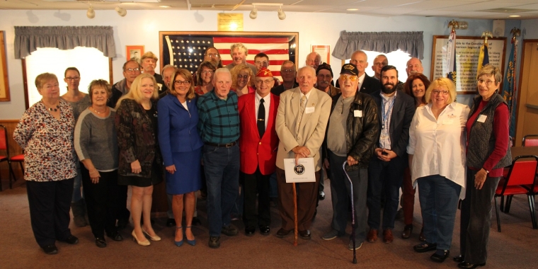 Senator Pam Helming stands with the Ontario County veterans who were recognized for their nomination to the New York State Senate Veterans Hall of Fame, as well as the veterans’ nominators and guests.