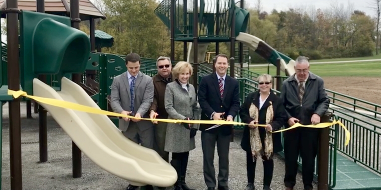 Sen. Rob Ortt (R,C,I,Ref-North Tonawanda) joins Sweden Town Board to cut the ribbon on a new inclusive playground.