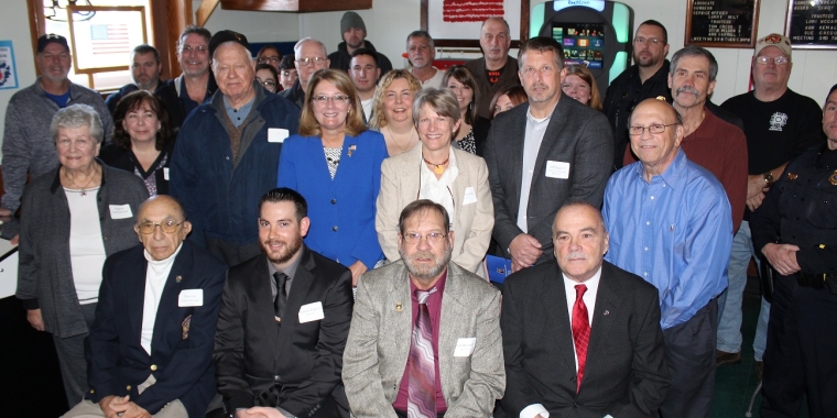 Senator Pam Helming stands with the Cayuga County veterans who were recognized for their nomination to the New York State Senate Veterans Hall of Fame, as well as the veterans’ nominators and guests.