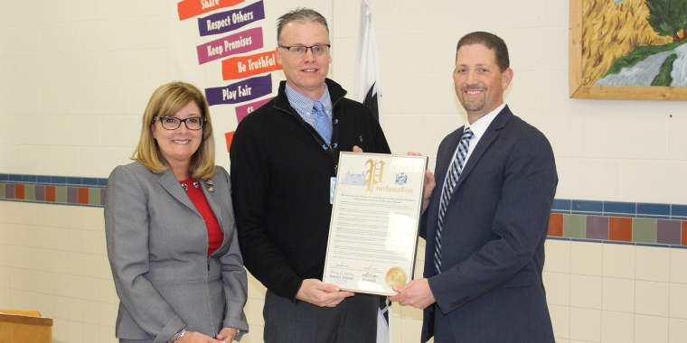 From left to right: Senator Pam Helming, Phelps-Clifton Springs Central School District Board of Education President Ryan Davis, and Phelps-Clifton Springs Superintendent Matthew Sickles.