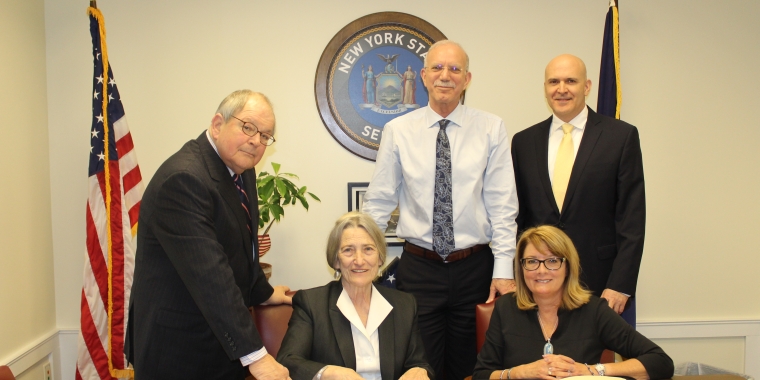 From left to right: Assemblyman Gary Finch, Aurora Village Mayor Bonnie Bennett, Wells College President Jonathan Gibralter, Senator Pam Helming, and Aurora Village Attorney Tom Blair.