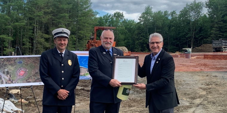Pictured is Senator Tedisco presenting a NYS Senate proclamation to Caroga Lake Fire Chief Howard Dutcher and Fire Company President Bob Sullivan.