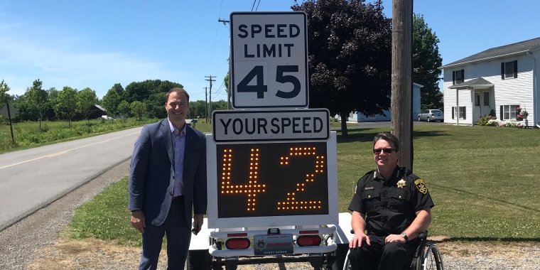 Sen. Rob Ortt (R,C,I,Ref-North Tonawanda) joins the Orleans County Sheriff Randy Bower for the unveiling of the office’s new equipment