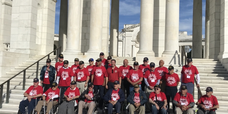 Sen. Ortt and the 2018 WNY Warriors Flight participants stand on the steps of the Arlington National Cemetery’s Memorial Amphitheater.