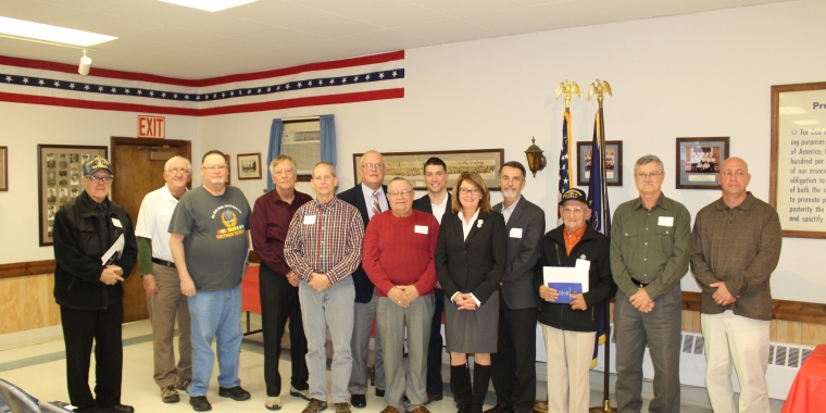 Senator Pam Helming stands with the veterans from Seneca County who were recognized for their nomination to the New York State Senate Veterans Hall of Fame during a ceremony at Kirk-Casey American Legion Post 366 in Seneca Falls.