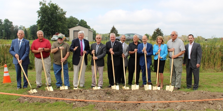 Left to Right: Ontario County Board of Supervisors Chairman Jack Marren, Seneca County Board of Supervisors Chairman Bob Shipley, Junius Town Supervisor Greg Wadhams, former State Senator Michael Nozzolio, Phelps Town Supervisor Norm Teed, Assemblyman Brian Kolb, MRB Group Project Manager Patrick Nicoletta, Waterloo Town Supervisor Gary Westfall, Geneva Town Supervisor Mark Venuti, Senator Pam Helming, Waterloo Village Mayor Ted Young, and MRB Group President Ryan Colvin.