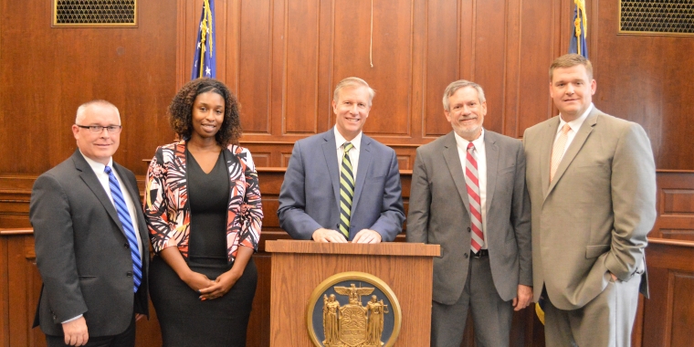 L-R: Grand Island Central School Superintendent Brian Graham, Grand Island Assistant Superintendent for Finance & Support Services Rubie Harris, State Senator Chris Jacobs, Kenmore-Town of Tonawanda School Superintendent Stephen Bovino, Tonawanda City School Superintendent Timothy Oldenburg.