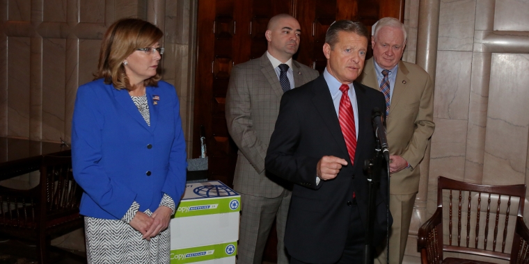 Senator Patrick Gallivan is joined by Senator Pam Helming, Senator Fred Akshar and Senator Marty Golden.