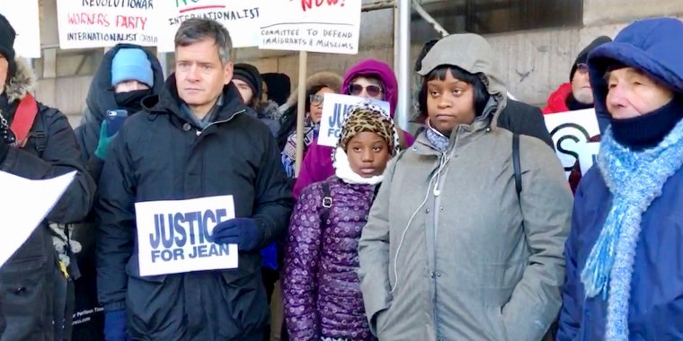 Protesting ICE's unjust seizure of Jean Montrevil along with his family and members of Judson Memorial Church