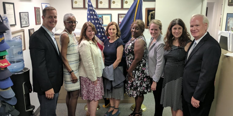 From Left to Right: AM Hevesi, Dianne Heggie, Rachel Tzimorewtas, Harriet Lessel, Claudette Horry, Kari Siddiqui, Stephanie Gendell, Senator Avella
