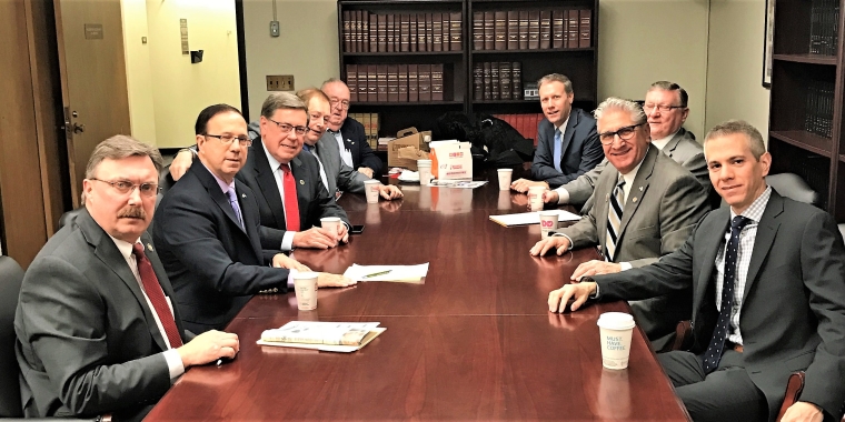 Photo attached, suggested caption: The Mohawk Valley Nine hold their initial caucus meeting at the Capitol in Albany. Left side of table from front, Assemblyman Brian Miller, Senator Joseph Griffo, Senator James Seward, Assemblyman Marc Butler, Assemblyman Bill Magee. Right side of table from front, Assemblyman Anthony Brindisi, Senator Jim Tedisco, Assemblyman Ken Blankenbush, Senator David Valesky.