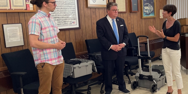 State Sen. Pete Harckham with Christopher Caulfield from OASAS and Westchester Legislator Margret Cunzio