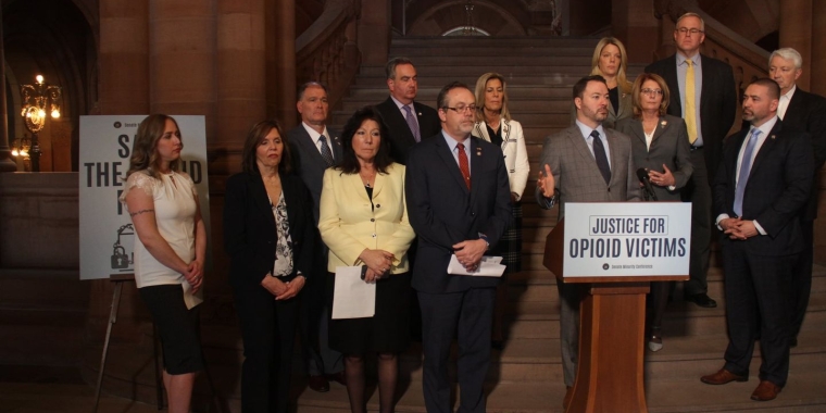 (Senate Minority Leader Rob Ortt stands with Lawmakers and Advocates)