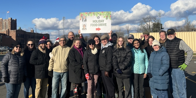 State Sen. Pete Harckham and Ossining Supervisor Dana Levenberg with volunteers at the food drive in Ossining