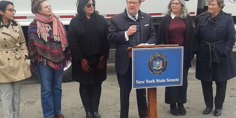 Sen. Harckham with (l-r) Mount Kisco Trustee Karine Patiño, Mount Kisco Deputy Mayor Lisa Abzun, Mount Kisco Mayor Gina Picinich and Westchester Legislators Erika Pierce and Nancy Barr