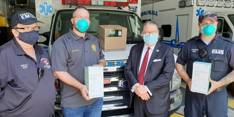 Senator Harckham with (l-r) Ed Kelly, Captain William Koch and Dan Wysocki of the Peekskill Volunteer Ambulance Corps.