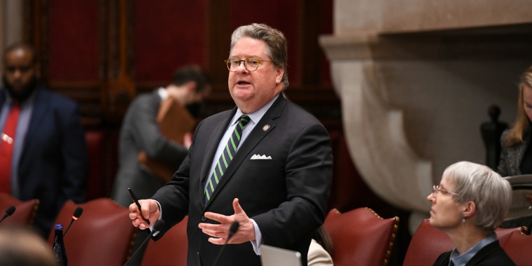 State Sen. Pete Harckham on the floor of the State Senate