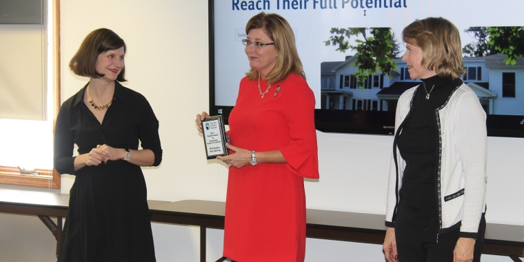 From left to right: Pioneer Library System Executive Director Lauren Moore, Senator Pam Helming, and Palmyra Community Library President Carolyn Bradstreet.