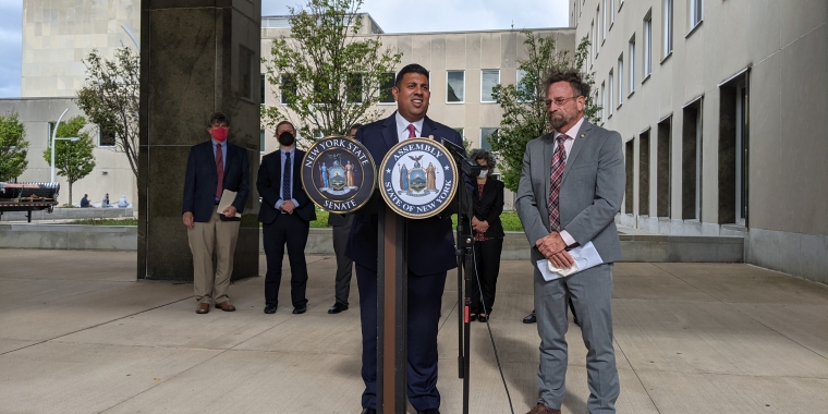 NYS Senator Cooney (Left) and NYS Assemblymember Bronson (Right) Address Reporters