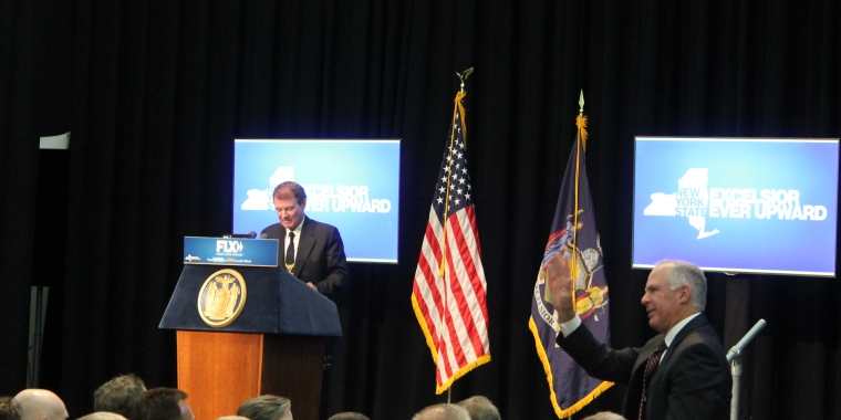 Wegman Family Charitable Foundation President Danny Wegman introduces Senator Ranzenhofer during the Rochester Data Science Consortium announcement.