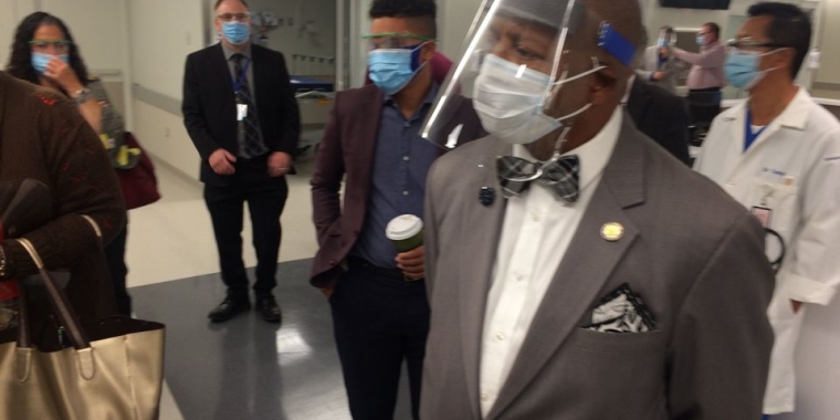 Senator Sanders taking a tour of the emergency department at St. John’s Episcopal Hospital in Far Rockaway after it was expanded.