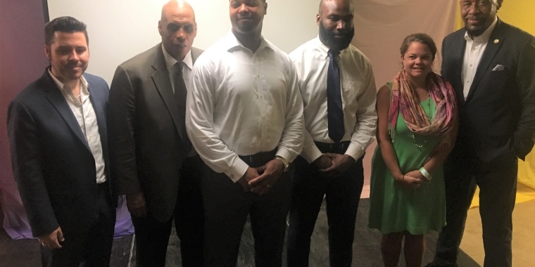 The guest speakers at the Community Clergy Breakfast were (from left), Ryan M. Silva, Executive Director of the New York State Economic Development Council (NYSEDC), Harry Wells, Regional Director of the Small Business Development Center at York College, Demond Wilkerson, Consultant at Small Business Development Corporation (SBDC) York College, Venroy Luly, Corporate Attorney at Miles & Stockbridge P.C, Victoria Rowe-Barreca, Director of Capital Solutions at Enterprise Community Partners and Rev. Kermit L. Williams, Executive Director of Kingdom Faith Developers Enterprise.