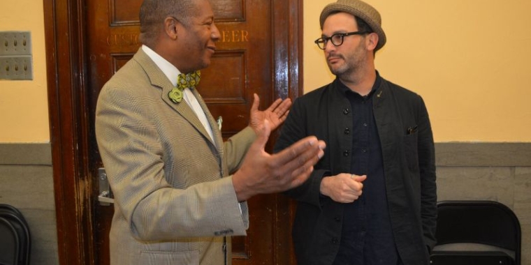 Senator Sanders discusses the environment with award winning film maker, Josh Fox, the keynote speaker at his Earth Week Expo.