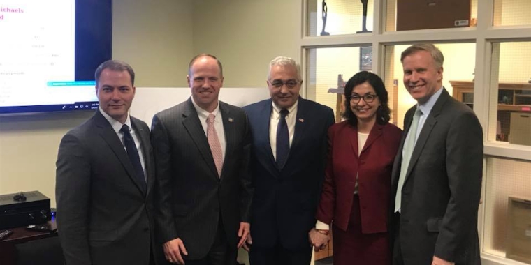 From left: Sen. Rob Ortt, Sen. Tim Kennedy, Avi Israel, Julie Israel, Sen. Chris Jacobs.