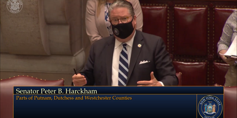 State Sen. Pete Harckham on the floor of the State Senate