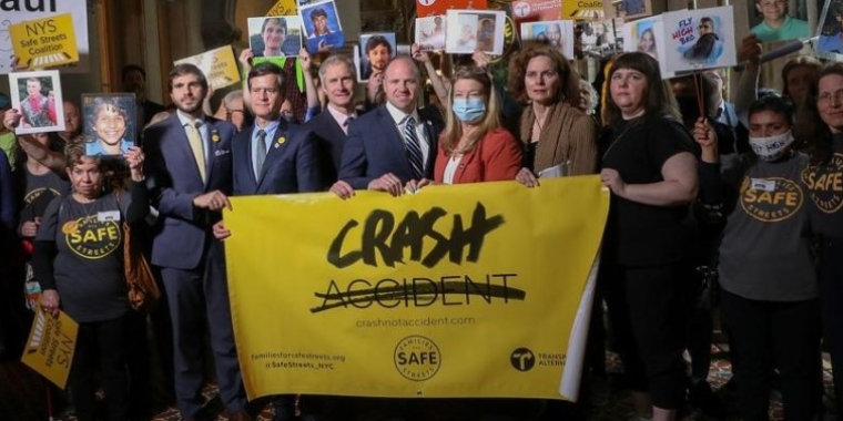 Senator Ryan joins State legislators and street safety advocates at a rally in support of the Crash Victims Rights & Safety Act, May 4, 2022